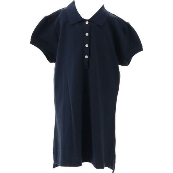 NWT LANDS' END UNIFORM GIRL'S CAP SLEEVE MESH POLO SHIRT CLASSIC NAVY MEDIUM - Picture 1 of 8